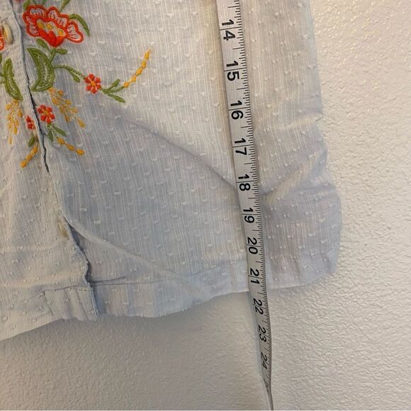 Anthropologie Maeve blue orange Floral embroidery Christie Buttondown blouse 2 - Picture 10 of 12